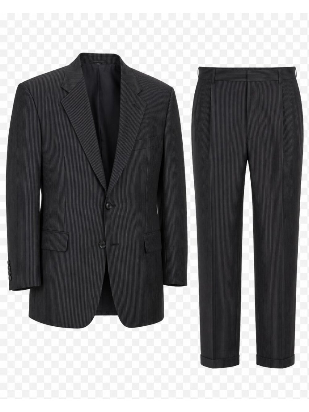 Alan Flusser Saks Fifth Avenue Men’s Pinstripe 2 Pc Suit Black 42R 35x32 Wool